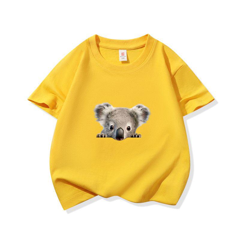 Kids Cotton T Shirt Cute Peeking Koala Print Crew Neck Short Sleeve Tee Casual Breathable Boys Girls Summer Tops 100