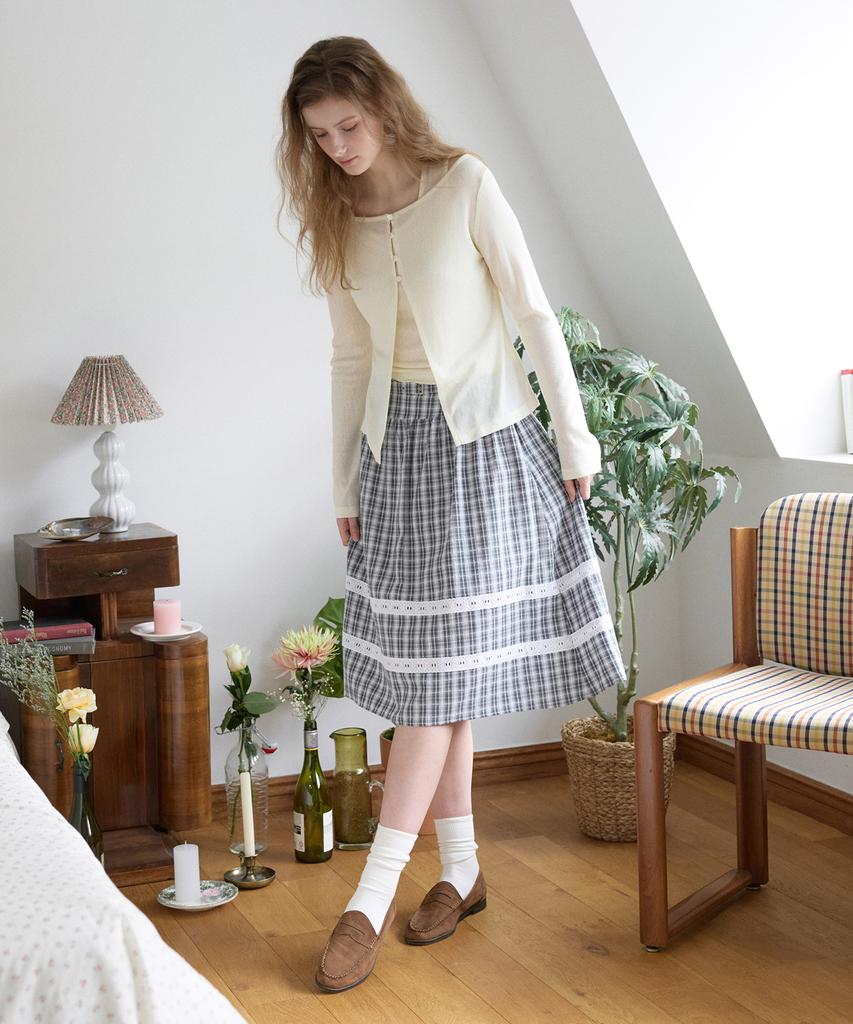 LETTER FROM MOON Cotton Midi Belted Skirt (Blue)
