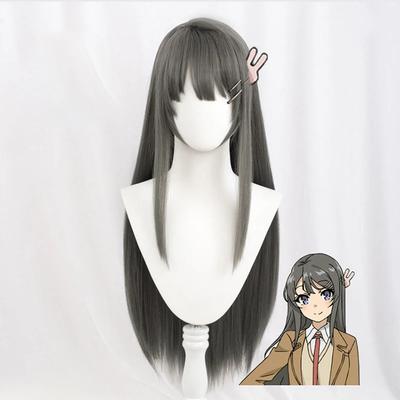 Sakurajima Mai Cosplay Wig Rascal Does Not Dream Of Bunny Girl Senpai Long Straight Black Gray Hair Anime Wigs + Wig Cap