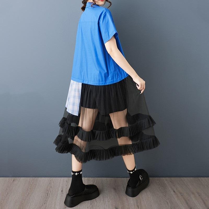 Short Sleeve Plus Size Vintage Patchwork New In Dresses for Women Casual Loose Long Summer Shirt Dress