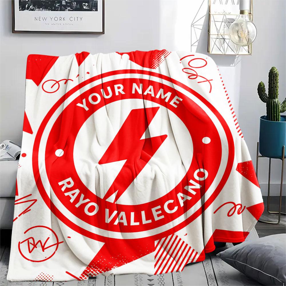 Custom Name,Rayo Vallecano de Madrid Printed Flannel Blanket, soft throw for bedroom sofa, washable, Christmas present, great gift.