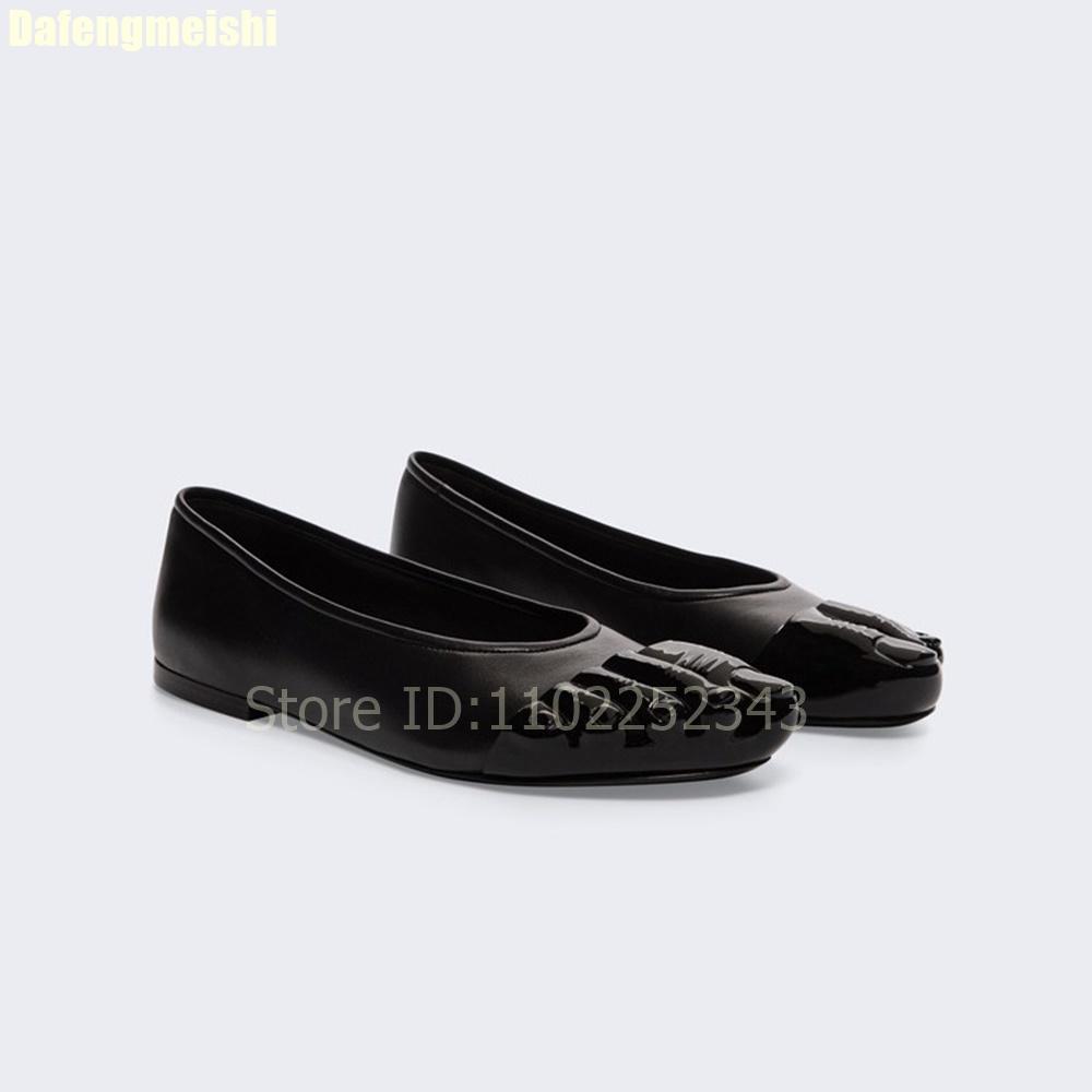 Fashion Black Five-Toe Flats Shoes Slip On Fashion Casual Shoes Shallow Mary Jane Round Toe Leather Shoes 2025 New Women Sheepskin Shoes