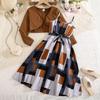 2025 Autumn Girls' European-American Retro Plaid Suspender Dress with Long Sleeve Jacket