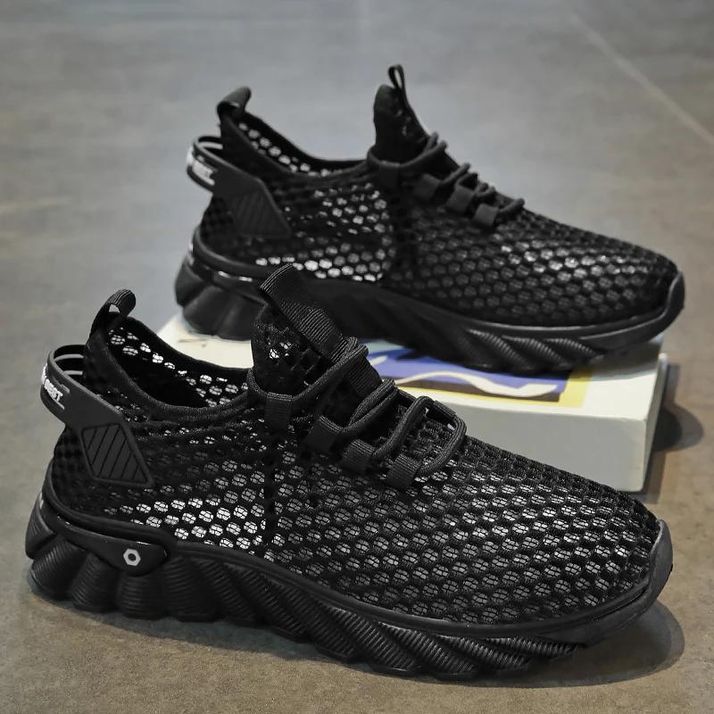 

Новые летние новые большие повседневные мужские туфли модные сетчатые полые дышащие универсальные легкие спортивные туфли дышащие размеры 39-44 43 чёрный