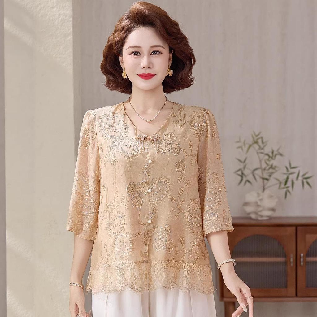 New Summer Chiffon Blouse Set for Middle-Aged and Elderly Women – Perfect Mother's Day Gift