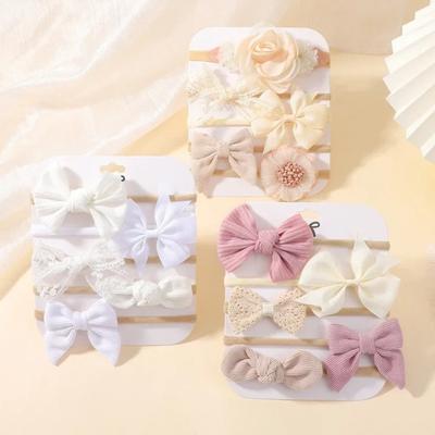 NOEUDS POUR BÉBÉ 5 Pièces Bébé Fleur Dentelle Nœud Bandeau Élastique Nylon Nouveau-né Bandeau pour Fille Nourrisson Tout-petit Doux Ensemble d'Accessoires pour Cheveux
