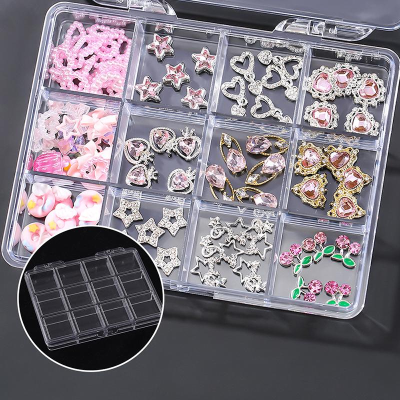 12 przegródek Pudełko do przechowywania narzędzi do paznokci, dekoracji, biżuterii, kart anime, pojemnik, organizer do makijażu, dyspenser, wielofunkcyjne, do sztuki DIY