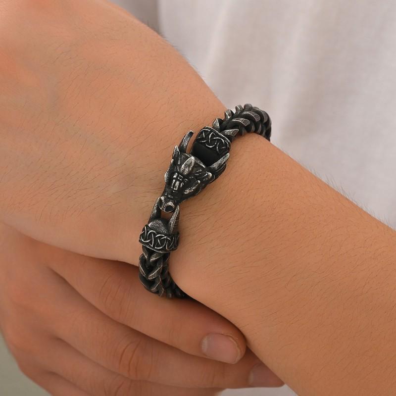 European American New Domineering Dragon Head Stainless Steel Bracelet Retro Dark Personality Trendy Accessory