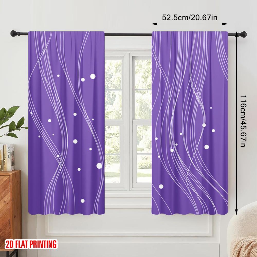 2pcs,2D Plane Printing Light Filtering Curtains Flowing Lines and Dots Versatile 100% Polyester (without Rod) Home Decor for