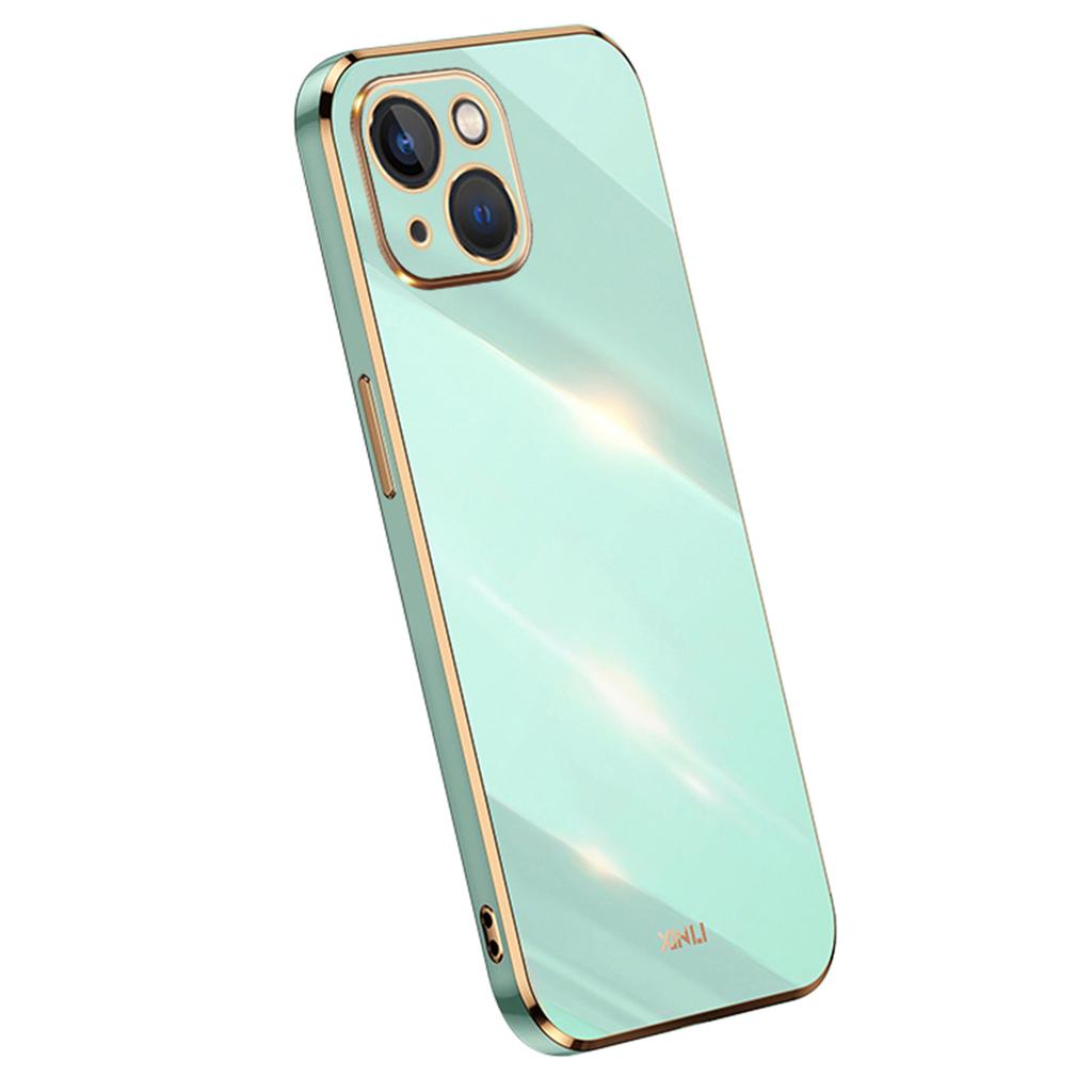 XINLI For iPhone 15 Plus Electroplated Gold Edge Anti-scratch Phone Case TPU Back Cover