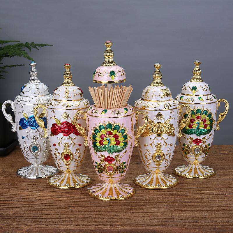 European toothpick box, living room fashion coffee table, automatic hand press toothpick holder, creative fashion retro ornament, toothpick jar