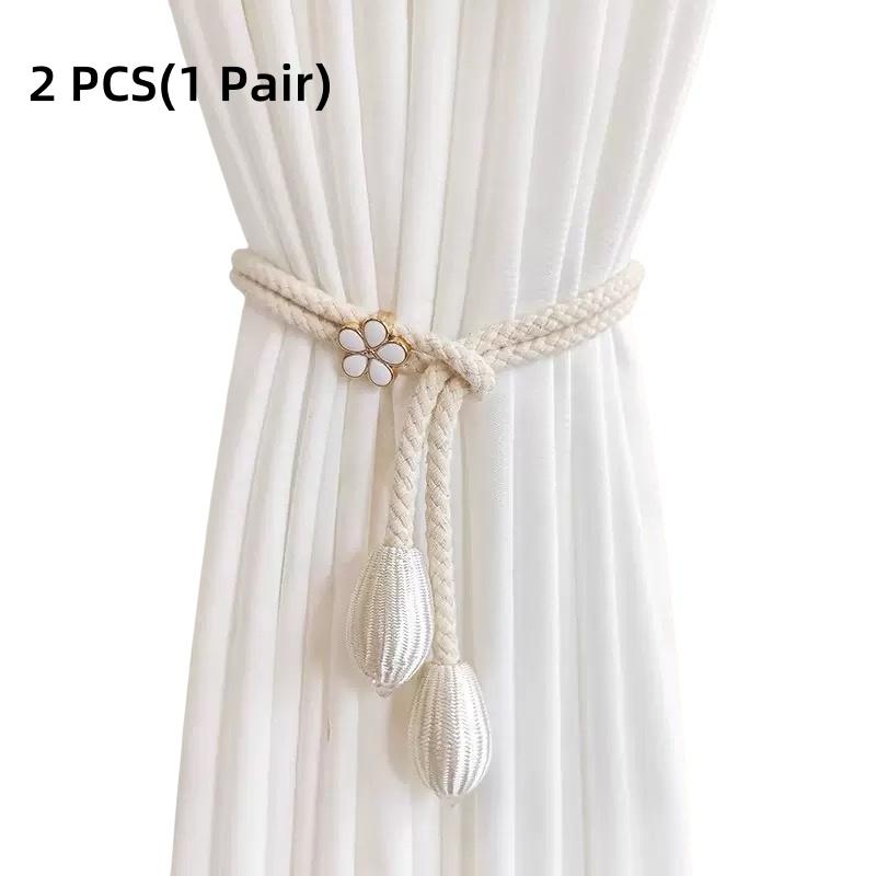 

2 шт. Регулируемые плетеные вручную подхваты для штор, подхваты для штор с маленькими металлическими драпировками - Универсальный эластичный ремешок для штор бежевый