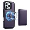 DENIOR For iPhone 16 Pro Max Magnetic Case Carbon Fiber Texture Leather Back Cover with Detachable Card Bag