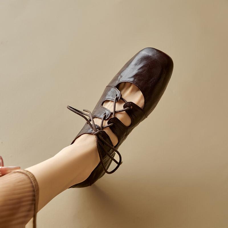Fashion NEW Spring/Autumn Women Pumps Square Toe Chunky Heel Shoes Genuine Leather Shoes for Women Cross-tied Mary Janes Lace-up Shoes