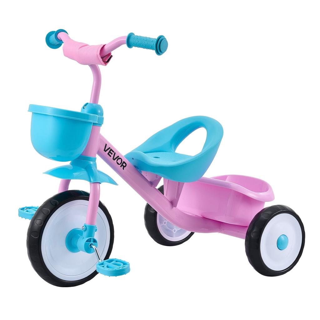 VEVOR Toddler Tricycle for 2-5 Year Old, Kids Trike with Adjustable Seat, Storage Basket, Carbon Steel Frame, Handlebar Grips for Outdoor Play