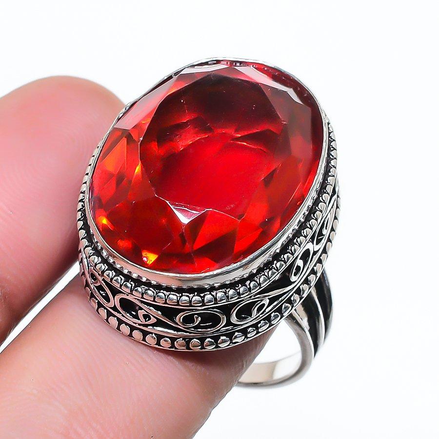 Natural Garnet Gemstone Handmade 925 Sterling Silver Jewelry Ring Size 9 AR-17240