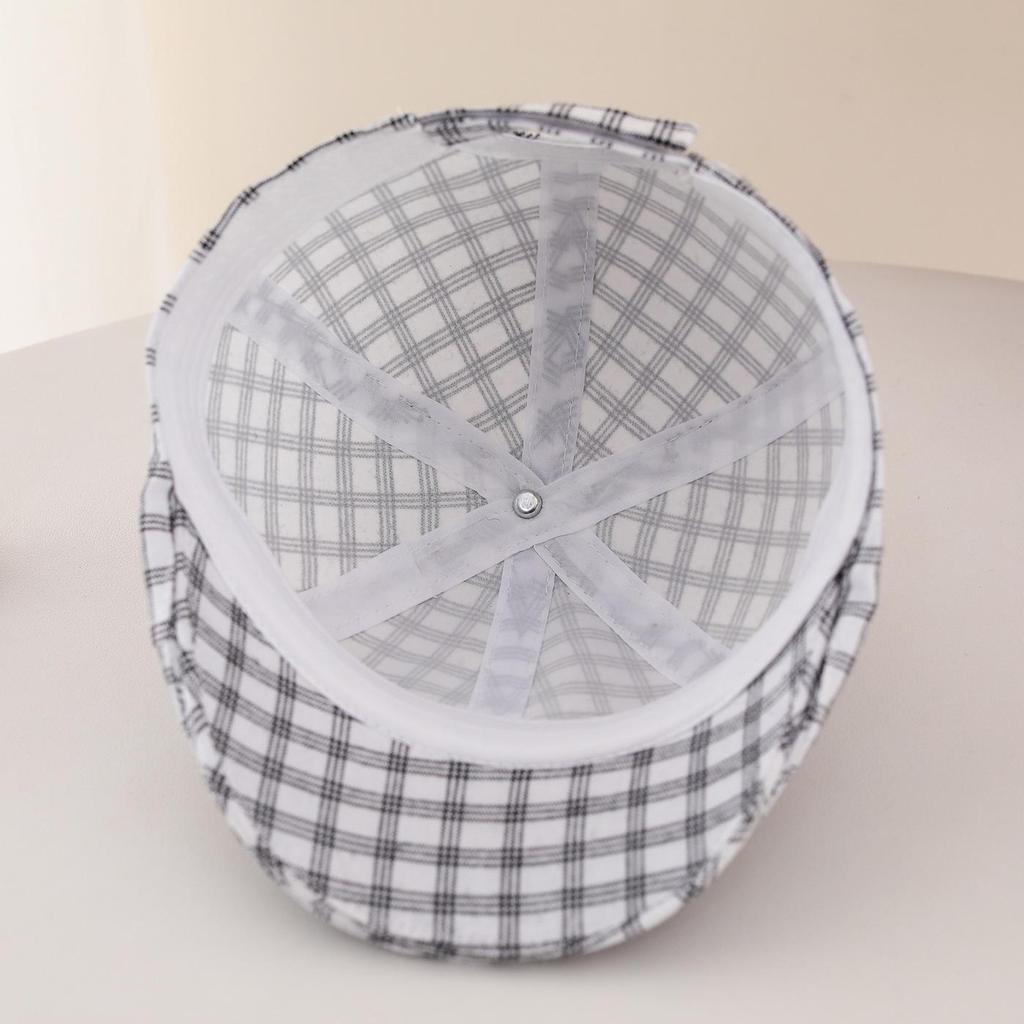 Retro Plaid Baby Beret – Spring/Summer Sun Hat with Embroidered "23" for Infants & Toddlers