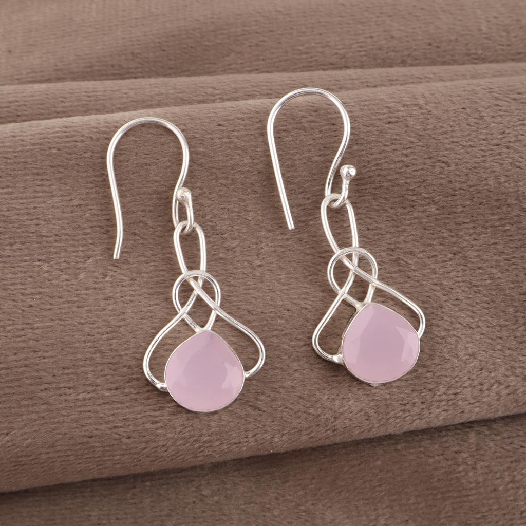 Rose Chalcedony Gemstone Jewelry, 925 Sterling Silver Earrings Jewelry, Handmade Gorgeous Earrings Gift For Women