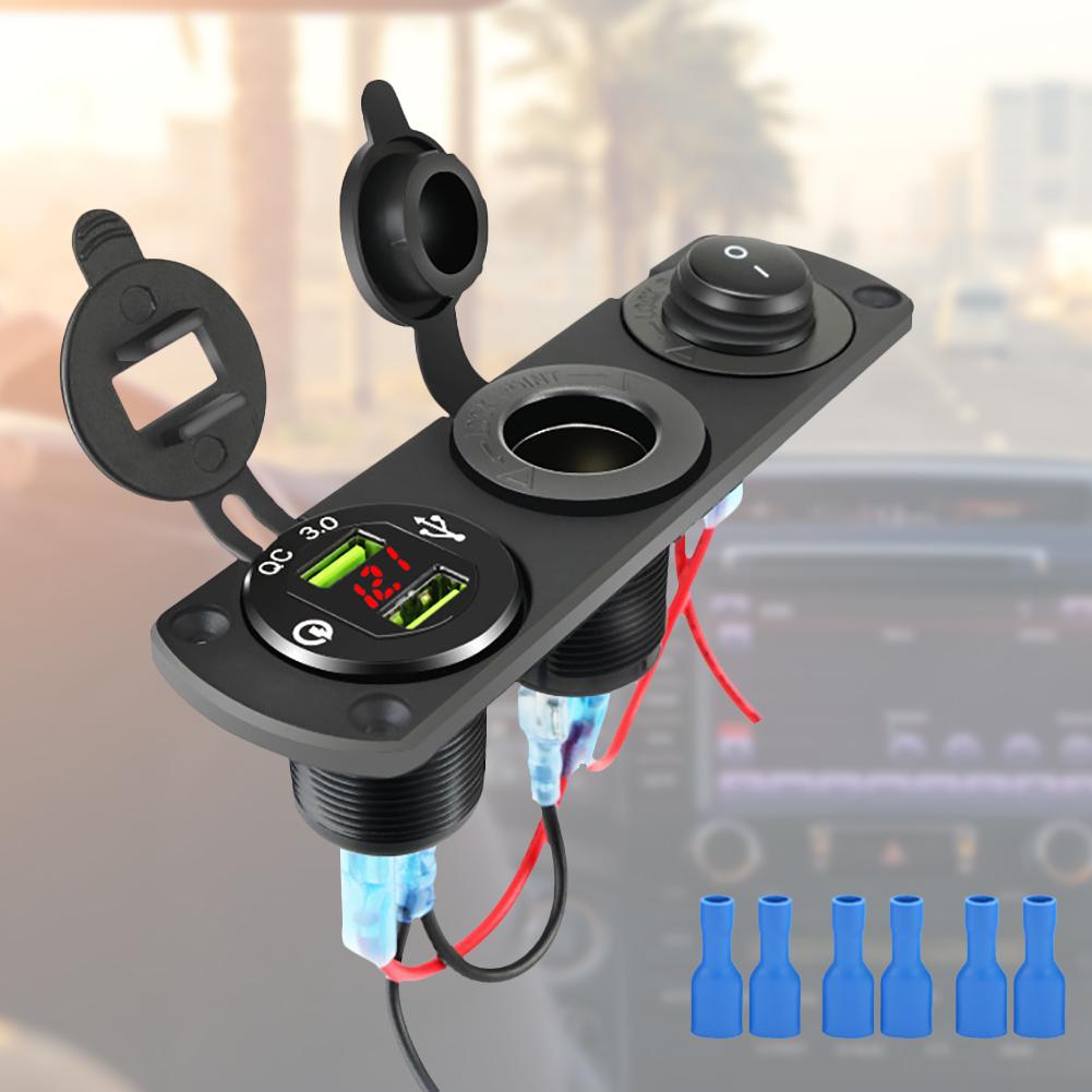 12V Fast Charger Switch Pannel Dual USB Power Socket Plug Waterproof Car Charger Auto Socket for Car Boat for Car Charging