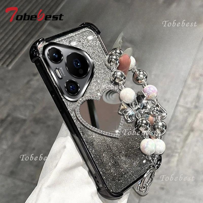 

Блестящий чехол-браслет с зеркалом любви для Huawei Pura 80 70 Ultra P60 P50 P40 P30 Pro Plus Lite, противоударная силиконовая накладка Huawei P60 чёрный