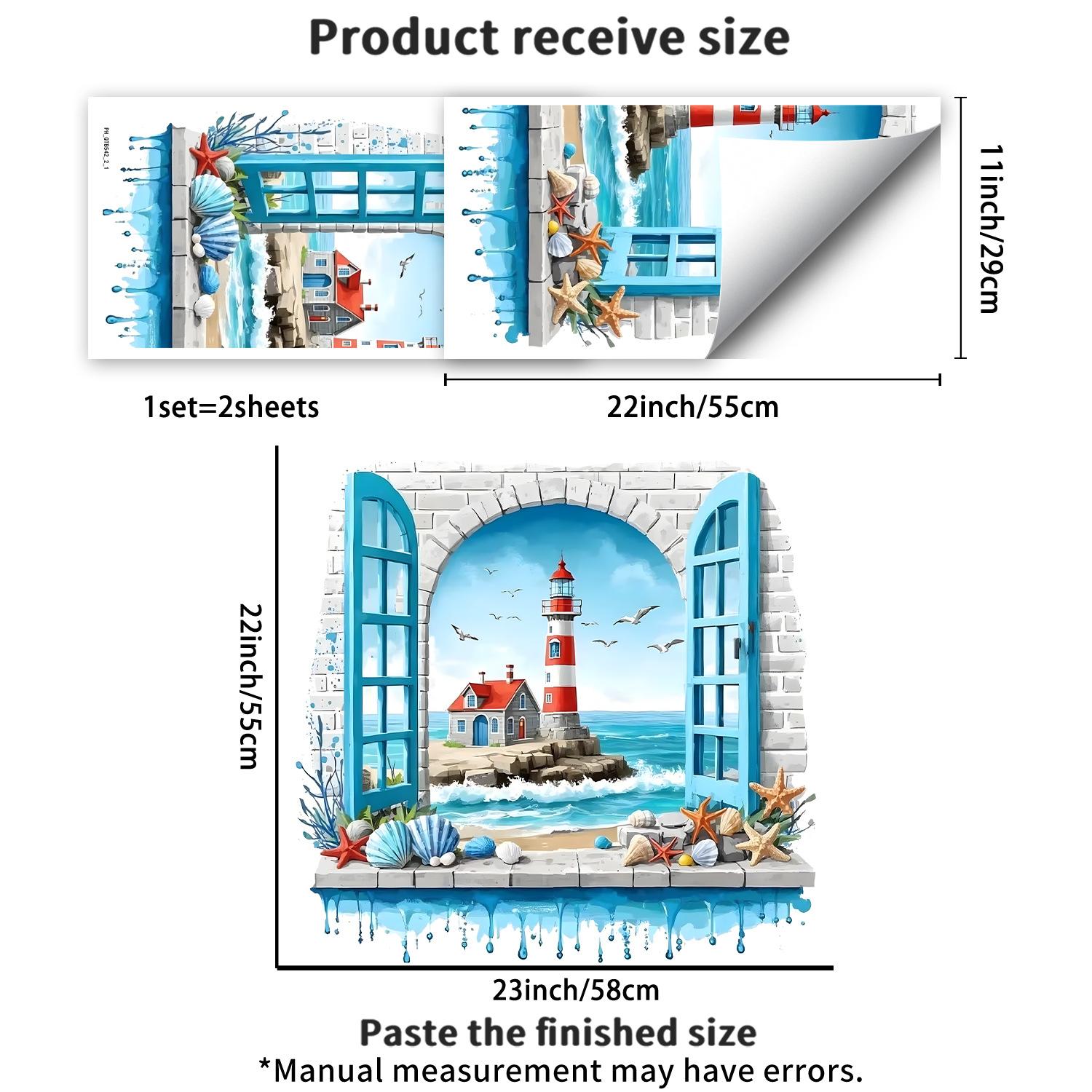 3D Имитация Окна Маяк Морской Пейзаж Самоклеящаяся Наклейка для Гостиной Спальни
