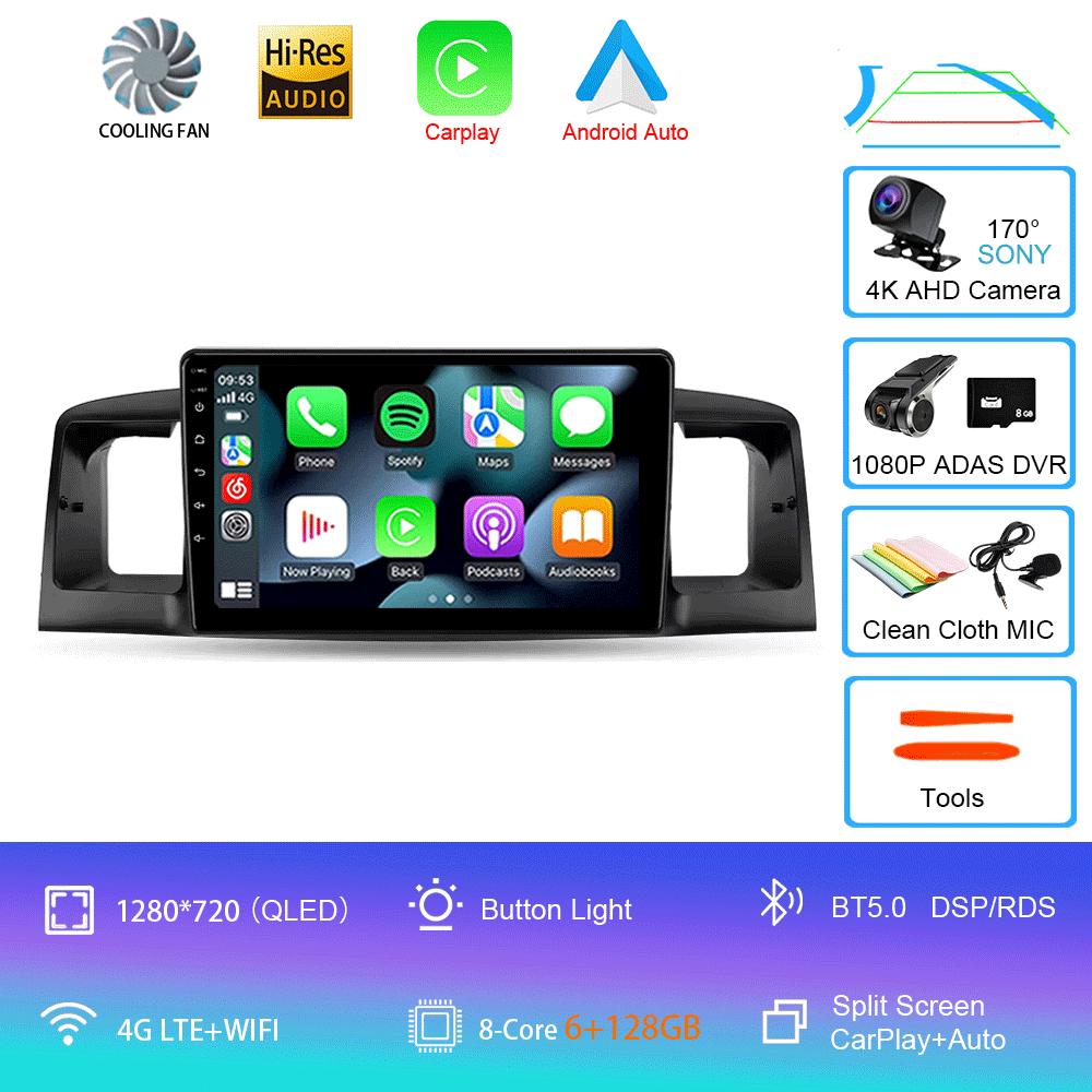 Car Radio Android 14 For Toyota Corolla E120 BYD F3 2007 - 2011 Navigation Multimedia Player Stereo GPS WiFi+4G DSP Carplay+Auto