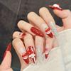 Handmade Press On Nail Sweet French Red Cute 3D Cherry Star Cat Bow Sequins Long Oval Fake Nail Patch Artificial Nail Reusable