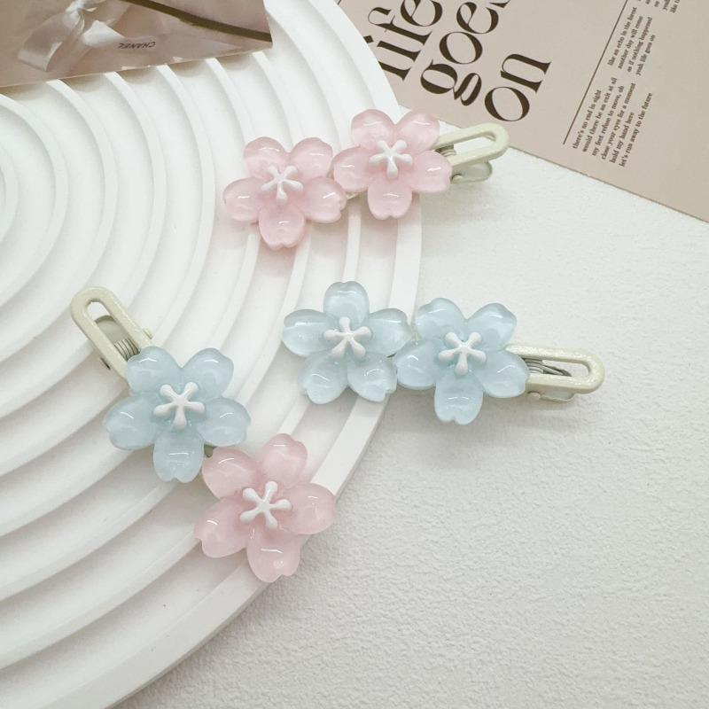 Blue Pink Cherry Blossom Hair Clip Women Sweet Ice Translucent Color Duckbill Clip Hair Accessories