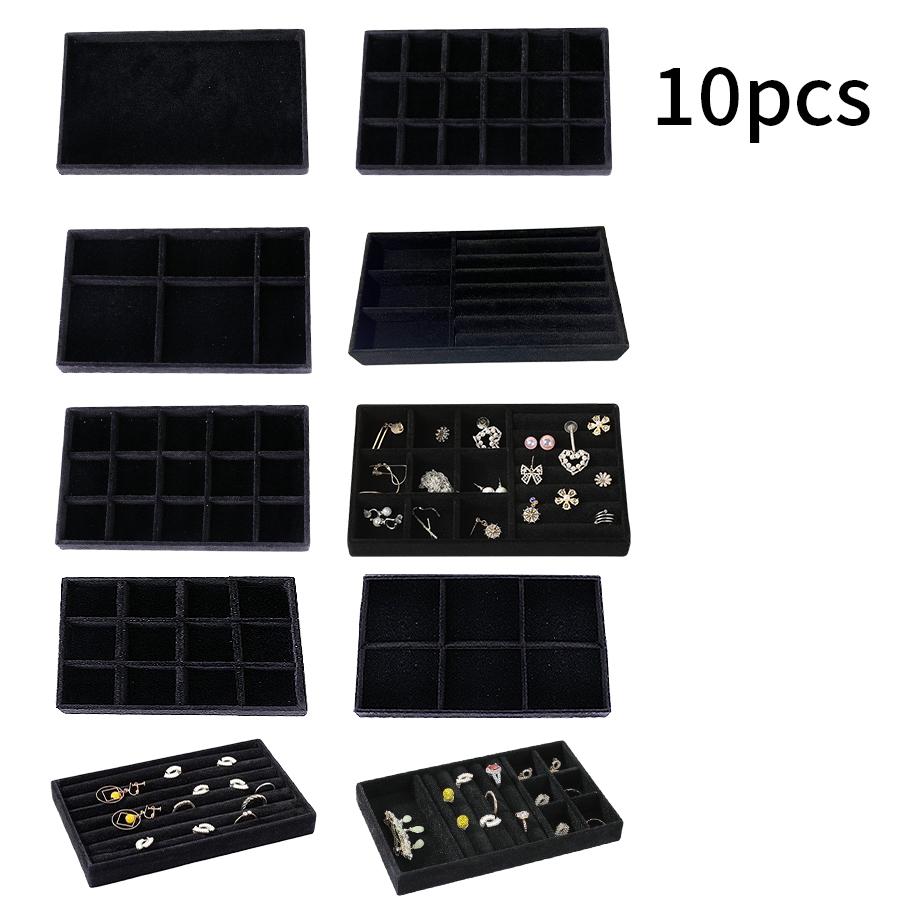 1 zestaw, (w tym 8 szt.) flokowane pudełko na biżuterię tacka na biżuterię