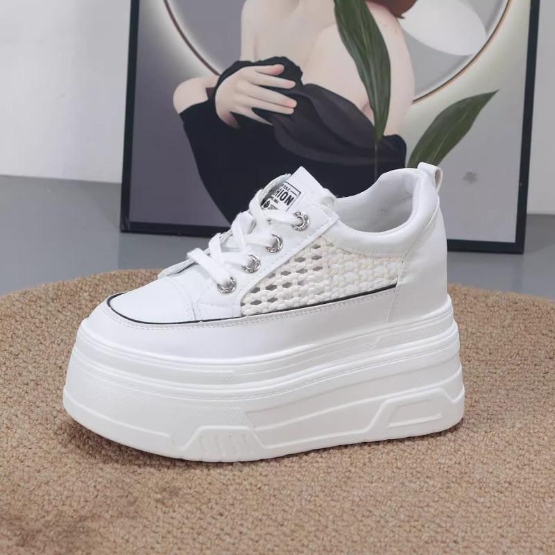 Fashion 10CM Microfiber Leather Platform Wedge High Brand Women Platform Wedge Sandals Flats Chunky Sneakers Vulcanize Hollow Shoes