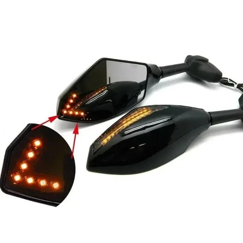 2 Stück für CBR 600 Ducati Motorrad Rückspiegel mit integrierten LED Blinkerleuchten Schwarz