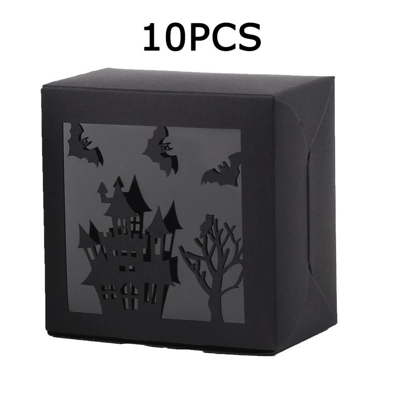 WTEMPO Foldable DIY Halloween Paper Gift Boxes Funny Clear Window Square Small Presents Packaging Boxes Party Decor Treat Boxes