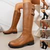 Stivali Lunghi da Donna con Suola Spessa, Punta Tonda, in Pelle Scamosciata, alla Moda e Casual, con Zip Laterale, fino al Ginocchio, Taglia 8