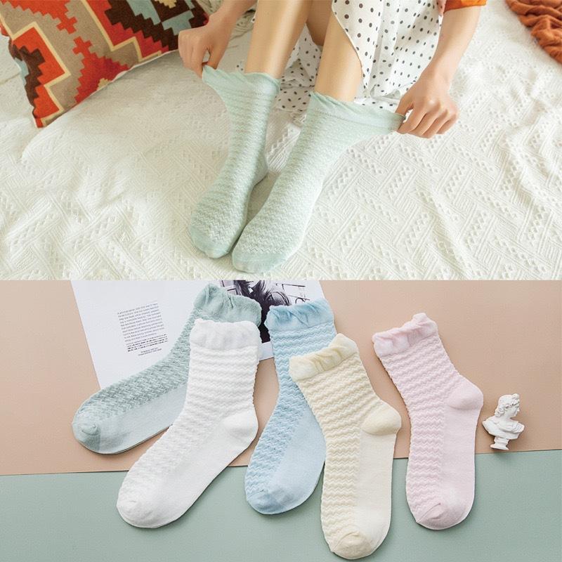 Women Spring and Summer Thin Pure Color Bubble Mouth Sweet Mesh Loose Mouth Pregnant Women In The Tube Cotton Socks