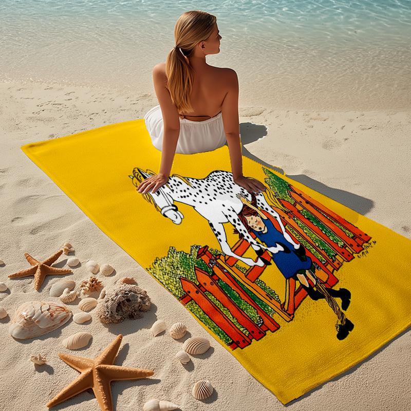 Serviette de plage à motifs Pippi Longstocking - douce, absorbante, séchage rapide, lavable en machine - parfaite pour la natation, le camping, la plage