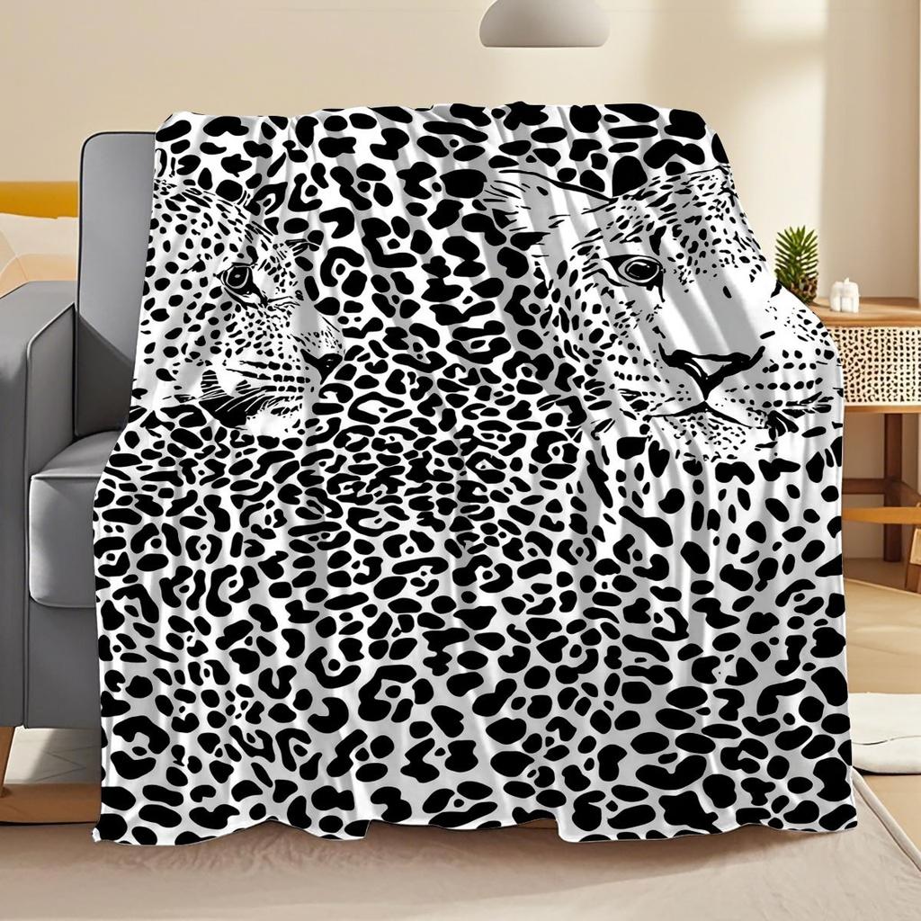 VIKAMA Klassische Leopard Gepard Fleece Decke, Schwarz Weiß Tierdruck Sofa Überwurf, Wild Bohemian Bauernhaus Heimdekoration Bettbezug