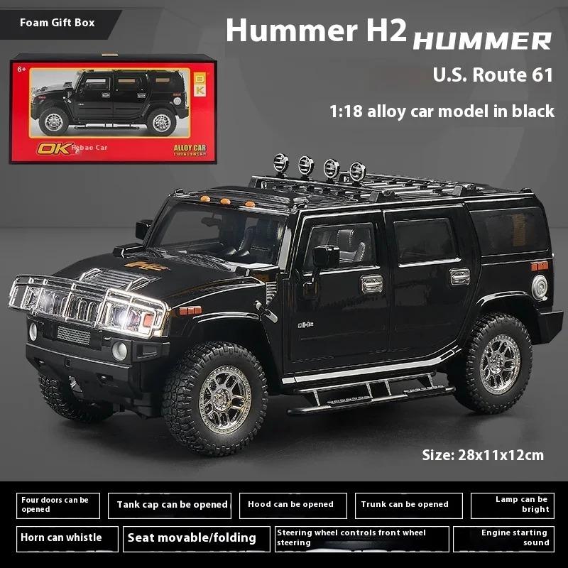 Large 1/18 Hummer H2 Alloy Off Road Car Diecast Metal Model Sound Light Pull Back Toy Collect Display Ornament Children Toy Gift