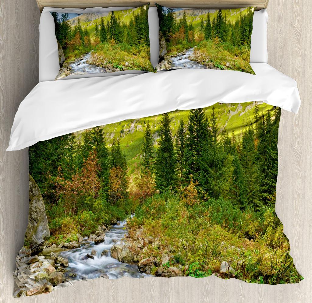 Forest Duvet Cover Magical Woodland Jungle Comforter Cover Dreamy Misty Scene Bedding Set For Girls Boys Full Queen King Size