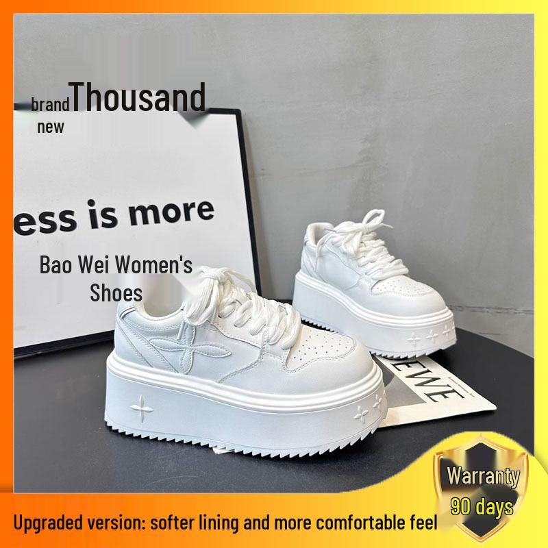 Versatile Lace-Up Platform Sneakers for Women - Height-Increasing, Trendy White Shoes for Spring & Autumn 2025