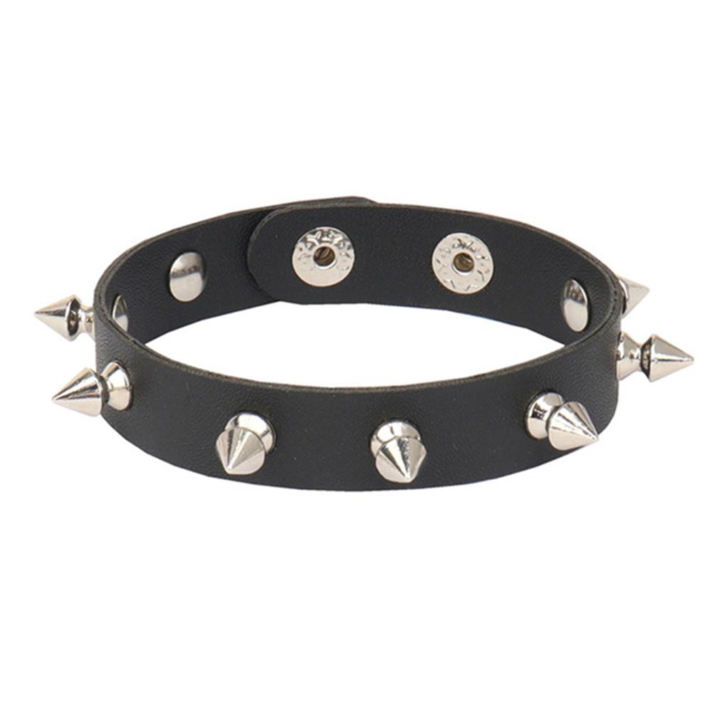 DIEZI Personality Rock Men's 2-row Spiked Bracelet Bangle For Women Vintage Punk Cosplay Black PU Leather Wrap Bracelet Jewelry