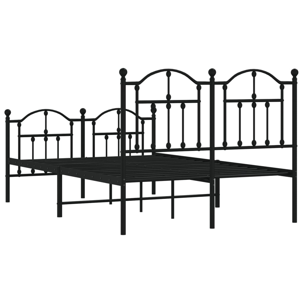 Metal Bed Frame with Headboard and Footboard Black 120 x 190 cm