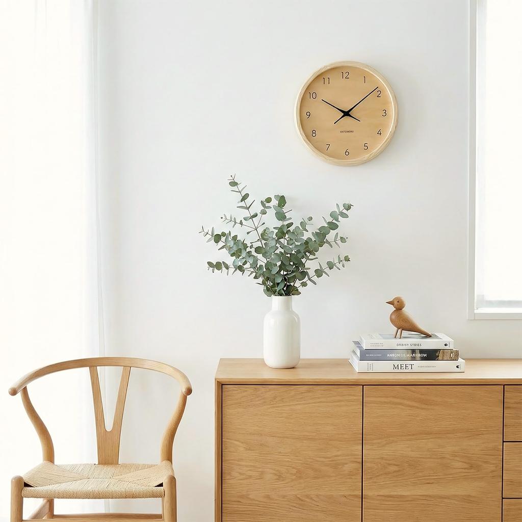 KATOMOKU Muku Clock 7, Natural Cypress Dial, km-83NARC, Wall Clock, Sweep Movement, 30.0cm Diameter (Radio-Controlled Clock)