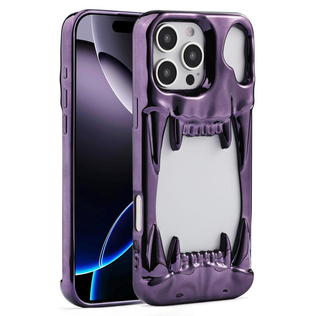 Luxury Cut-Out Plating Hollow Tiger Tooth Skull Case For iPhone 17 Air 16 15 14 Plus 13 12 Pro Max 11 Cooling Shockproof Cover