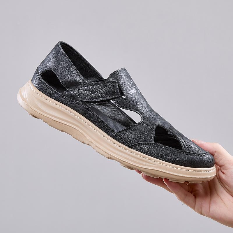 

Мужские летние сандалии из мягкой кожи, дышащие, пляжная обувь, полиуретановая, легкая, мягкая подошва, мужская повседневная обувь, спортивная обувь 39 серый