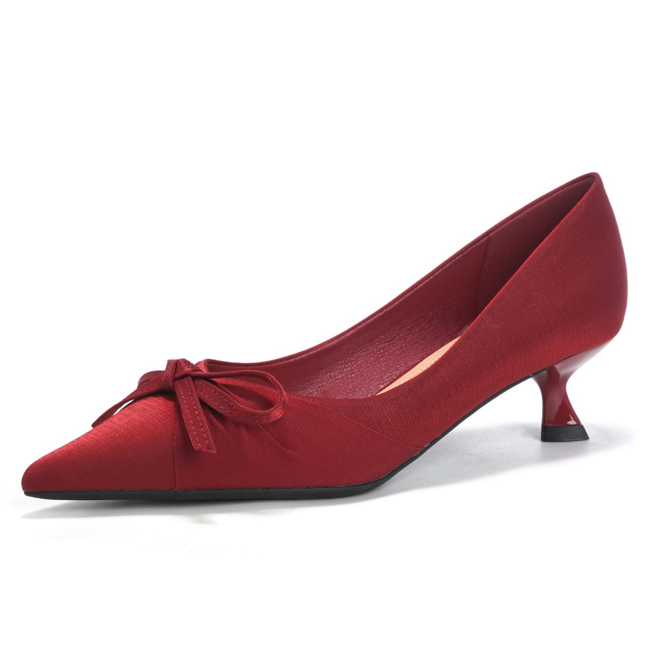 

Silk Butterfly Marriage Shoes Women s New Pointed Toe Shallow Mouth Slip-on Non-Slip Single Shoes 34 красный