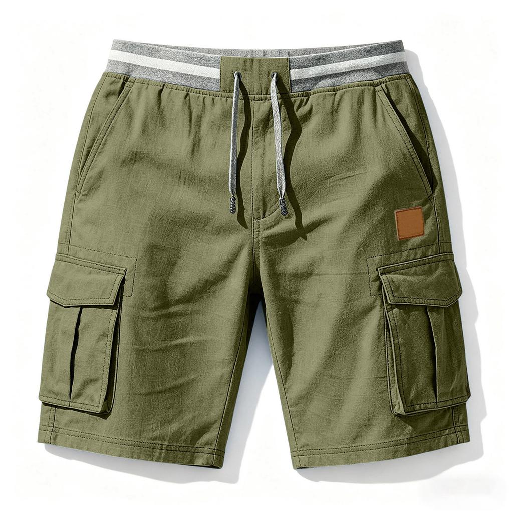 Pantalones Cortos Cargo Ligeros Transpirables con Cintura Elástica y Cordón, Estilo Casual Vintage para Hombre, Múltiples Bolsillos para Actividades al Aire Libre