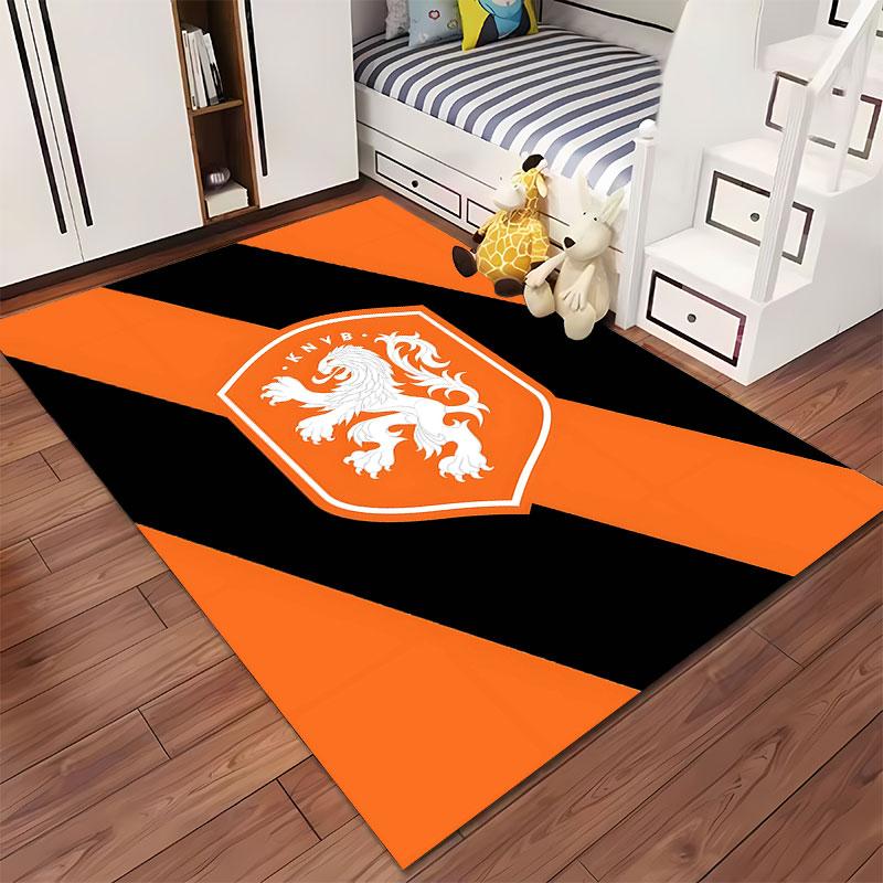 Orange Lion Crest Carpet Design suitable as a non-slip mat for the living room or bedroom sofa
