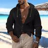 Men's Casual Cotton Linen Hooded Shirts Lightweight Breathable Vacation Tops Autumn