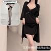 Spring and Summer Sexy Nightdress Lace Temptation V-neck Gathering Ice Silk Suspender Nightdress Backless Chest Pad Suspender Nightdress Set