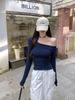 Women's One-Shoulder Long-Sleeve Pleated Base Layer Chic Cropped Top - 2026 Spring/Autumn